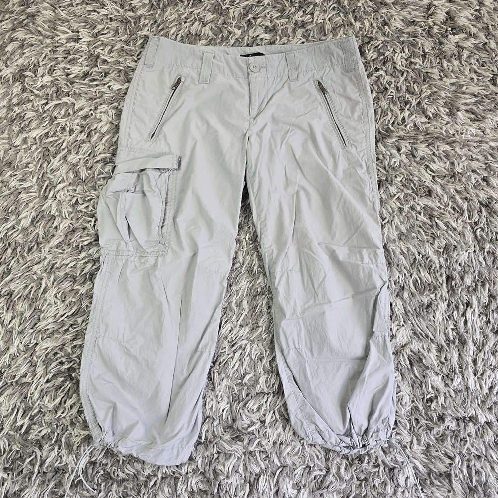 Express Pants Womens 6 Gray Cargo Capri Drawstring Hem Zip Pocket Casual